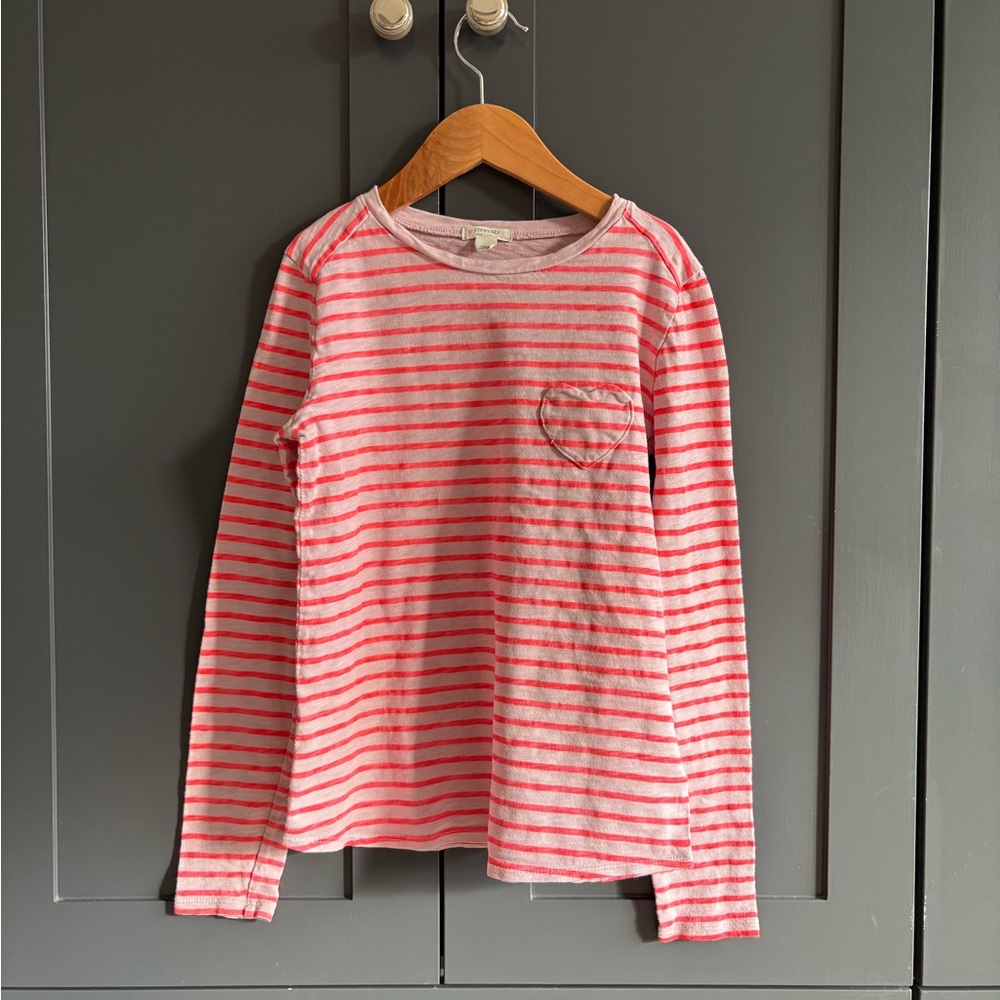 Crewcuts Pink and White Striped Long Sleeve Tee